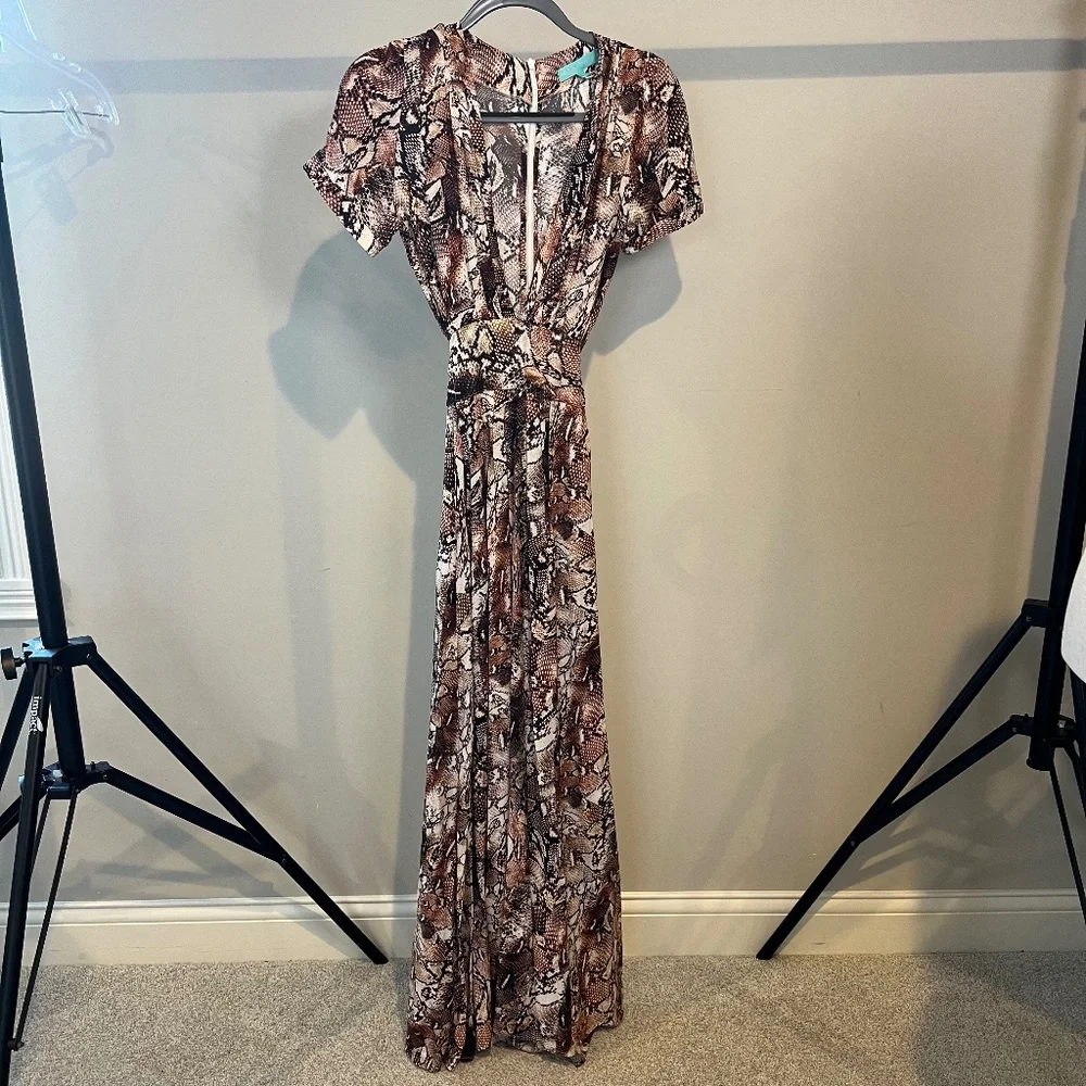 Melissa Odabash Lou dress XS maxi snake print belted - Picture 3 of 7